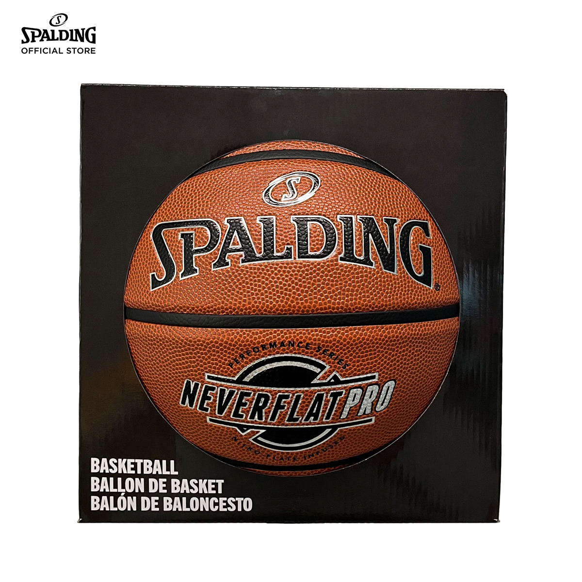 ลูกบาส SPALDING รุ่น NEVERFLAT PRO ลูกบาสเกตบอล หนัง PU, เบอร์ 7, ไม่ต้องเติมลม